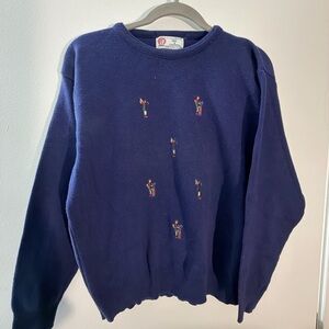 Blue Crew Neck Sweater with Embroidery